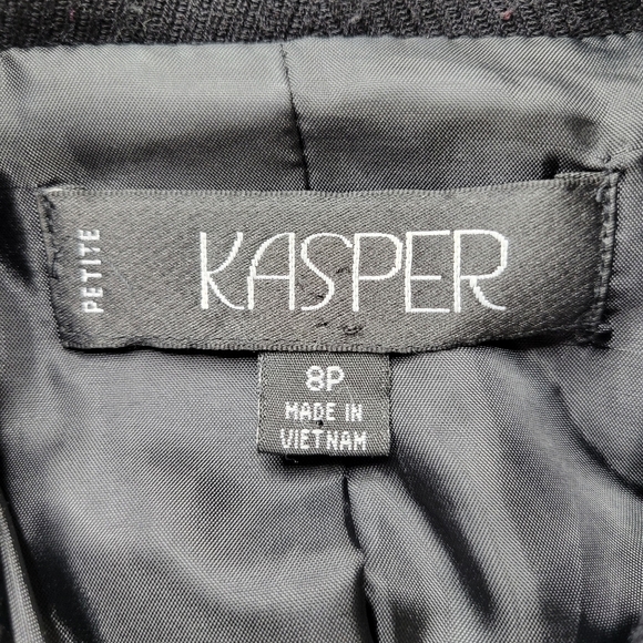 Kasper Blazer Women Size 8P Black Long Sleeve Pockets 4 Button Textured Lined - Picture 6 of 11